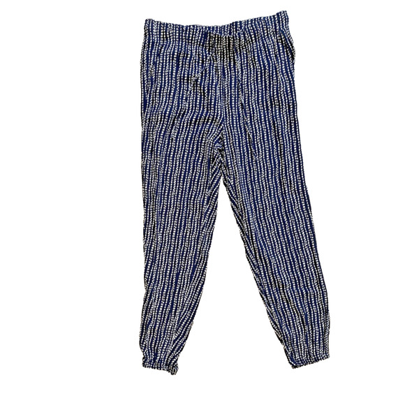 Per Se Pants Pull On Elastic Waist Navy Blue & White Casual Rayon Lounge Joggers - Picture 1 of 10